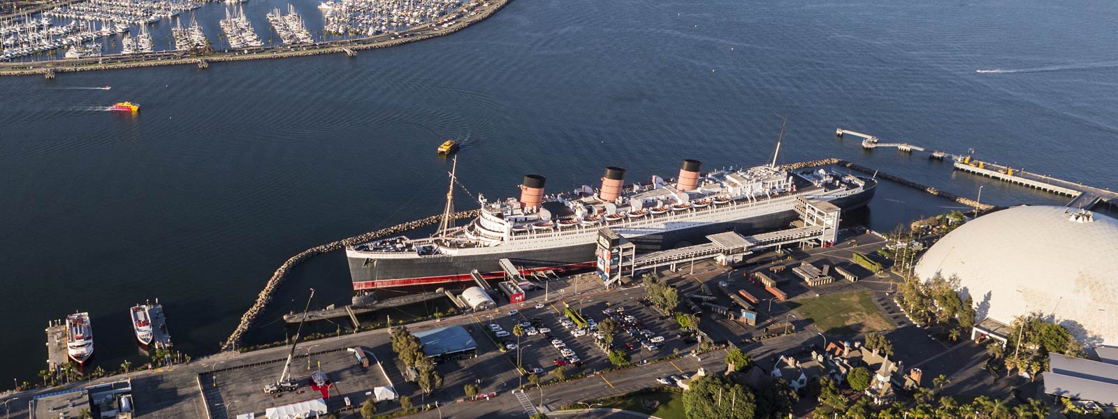 The Queen Mary cruise ship terminal from the air.